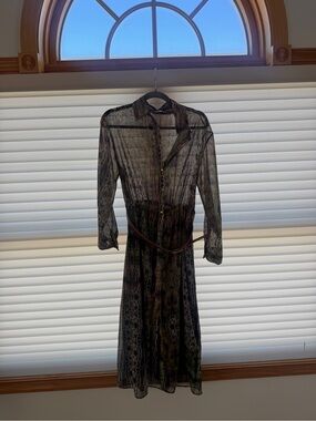 Zara Sheer Patterned Maxi Dress in Green and Brown